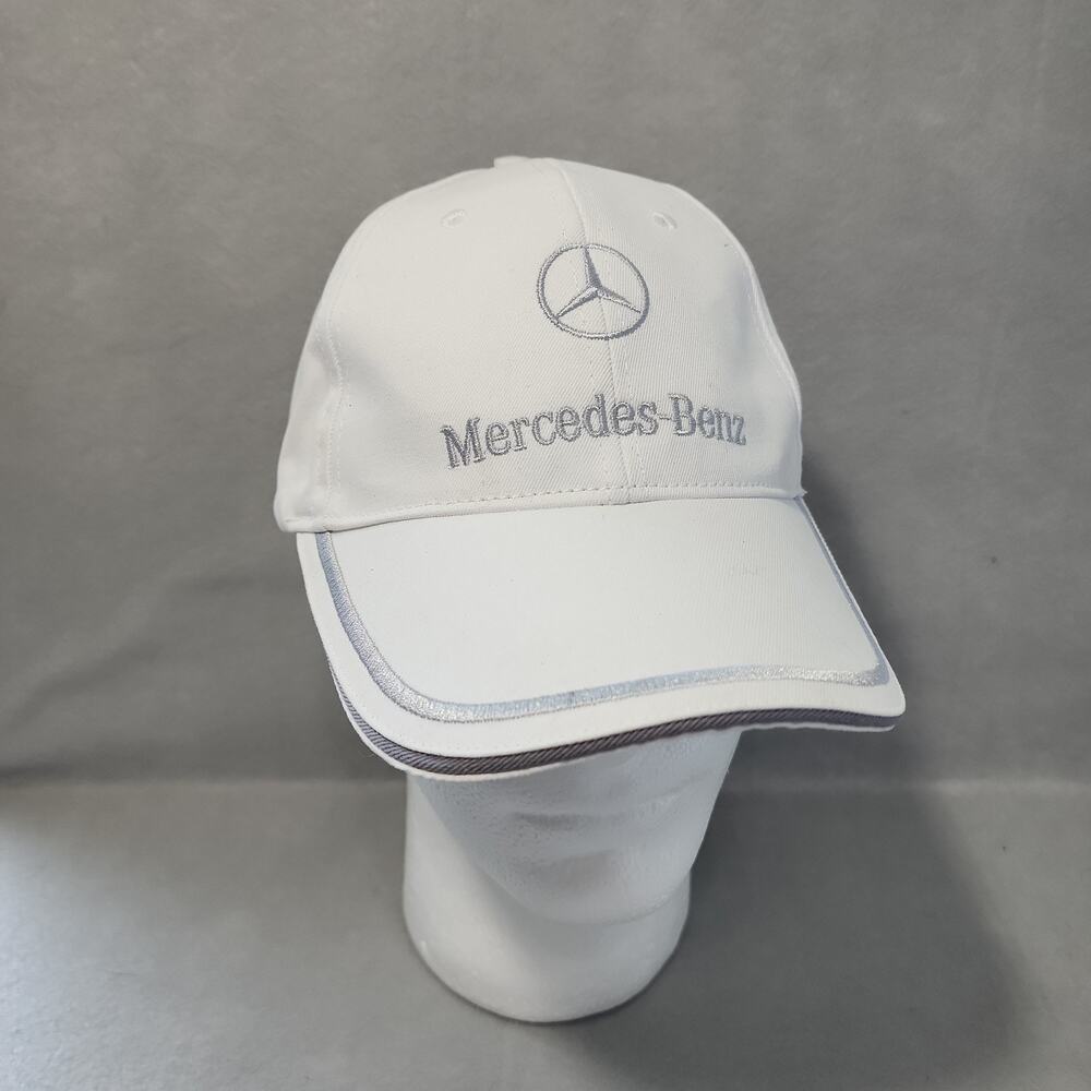 Mercedes‎ Benz Silver on White Embroidered Baseball Cap Hat Adjustable Clip Back